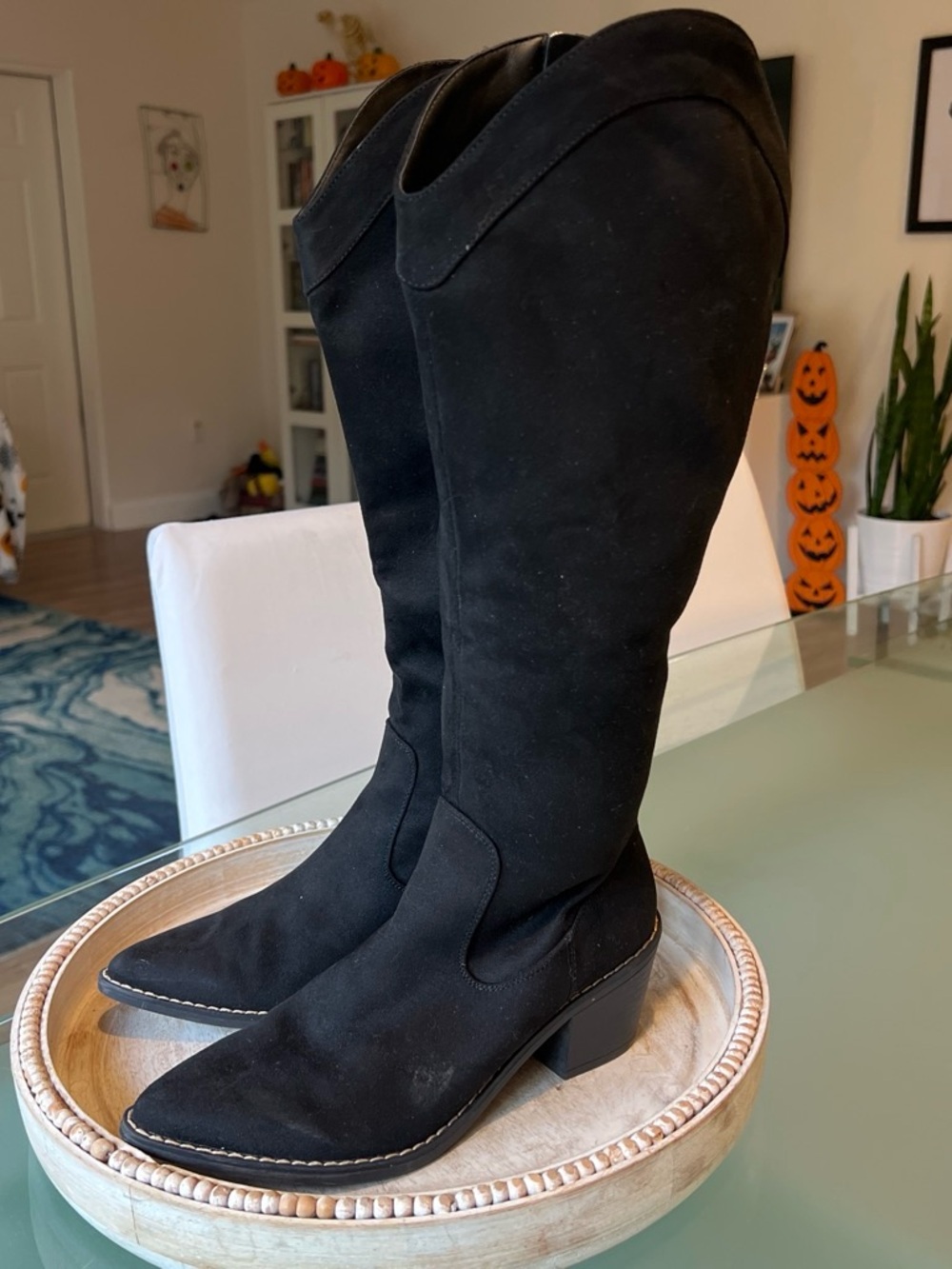 Dream Pairs Black Cowboy Suede Boots with Block Heel - Picture 3 of 7